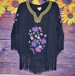 Ariat Fringe Embroidery Blouse Black Small Western